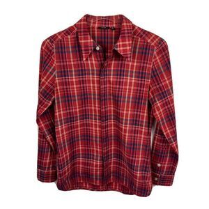 Kate Spade Saturday Shirt 00 Womens Red Plaid Button Front Collared Casual
